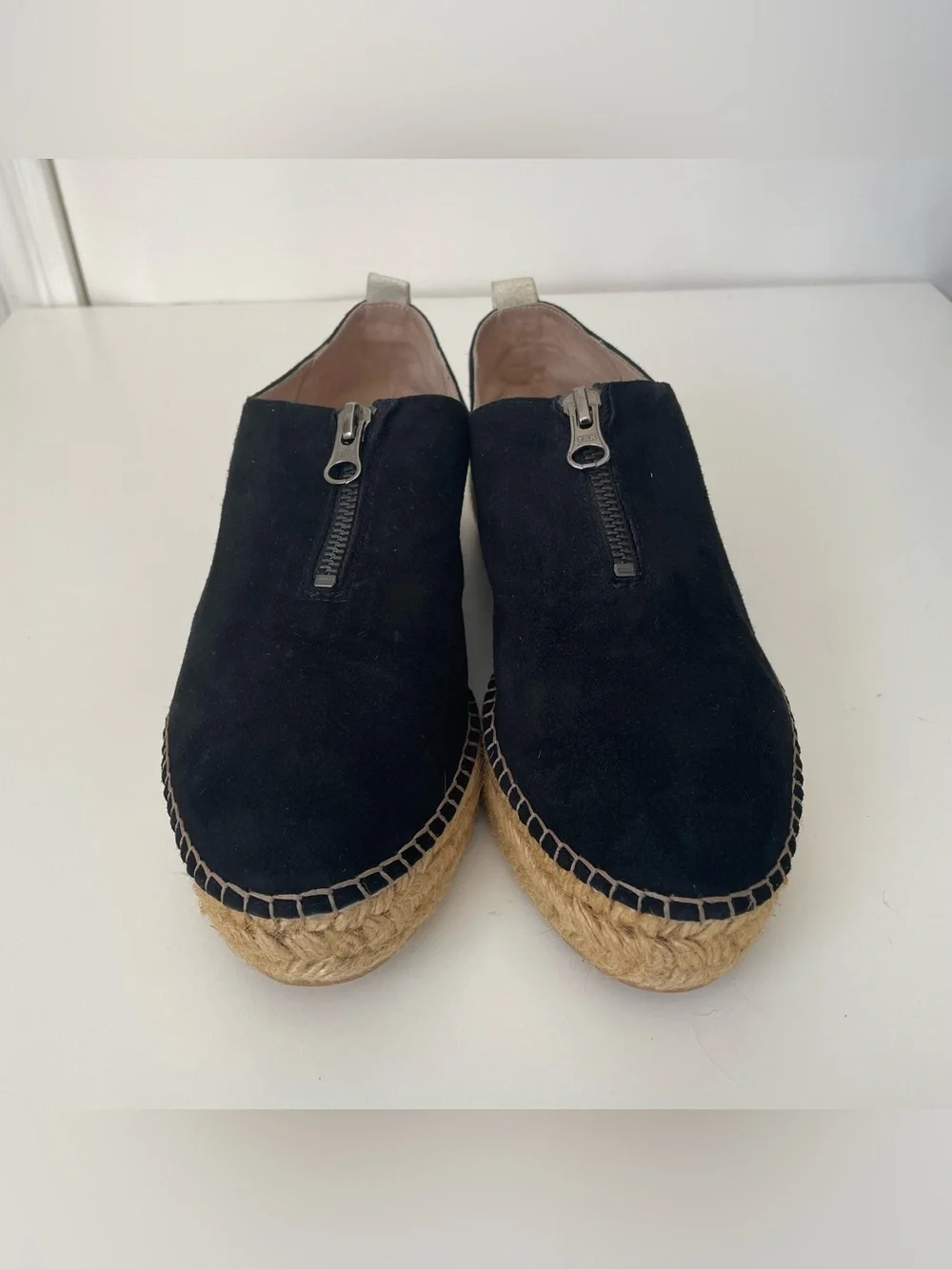 Eric Michael Black Suede Espadrille Platform Slip-On with Top Zip Size 38/7.5